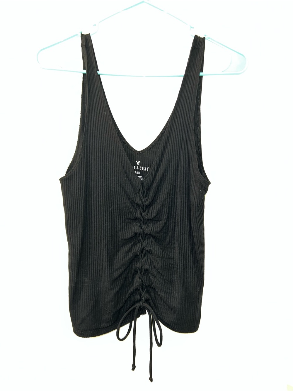 Black Ribbed Lace-Up Tank Top